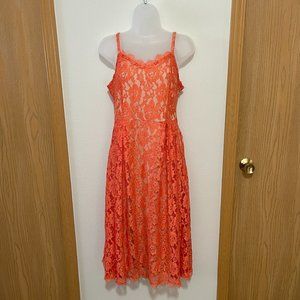 Peach & nude floral lace midi dress